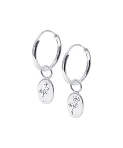 Cosmos Birth Flower Silver Hoop Earring Charms HO-2704